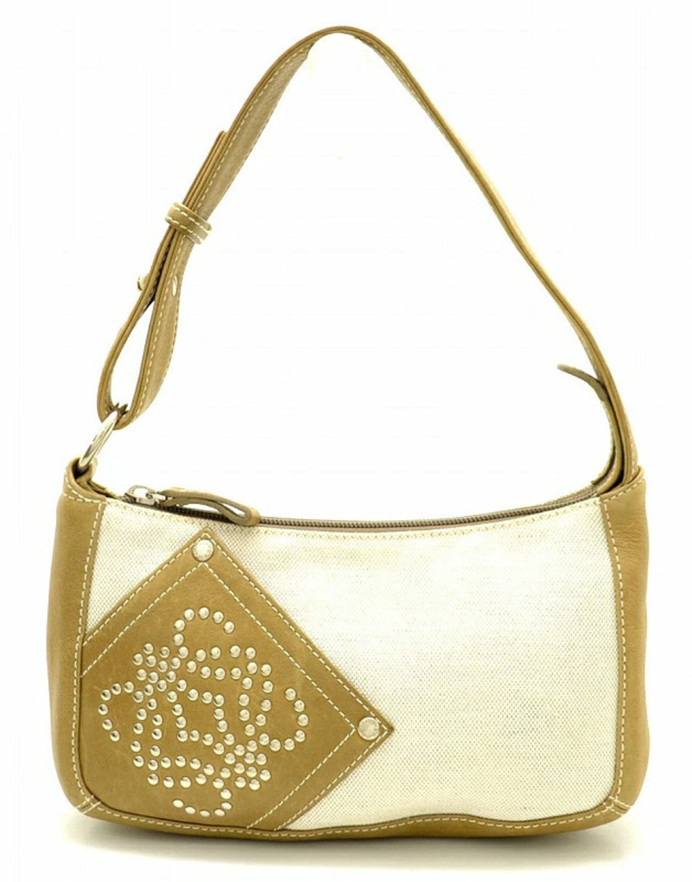 Loewe Studded Canvas Leather Shoulder Bag Hobo Oak Beige Cream